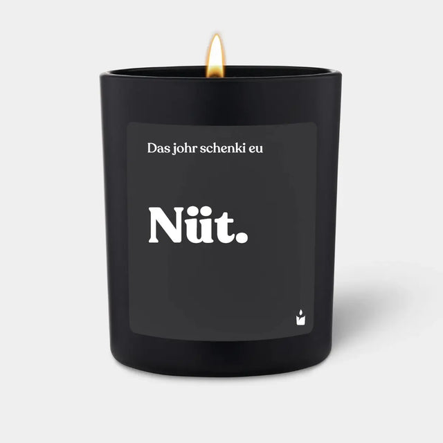 Duftkerze Schwarz Woody Das johr schenki eu Nüt. von ChattyCandles