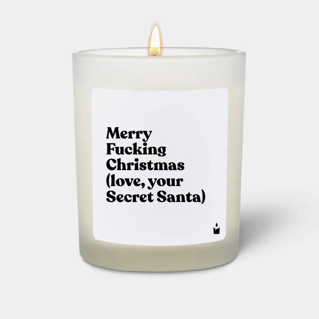 Duftkerze Weiss Woody Merry Fucking Christmas (love, your Secret Santa) von ChattyCandles