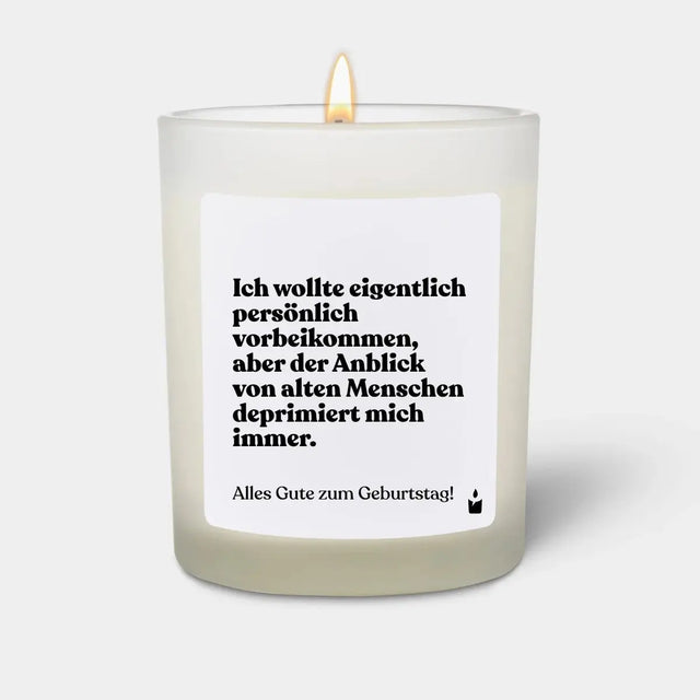 Duftkerze Weiss Woody Ich wollte eigentlich persönlich vorbeikommen, aber der Anblick von alten Menschen deprimiert mich immer. von ChattyCandles