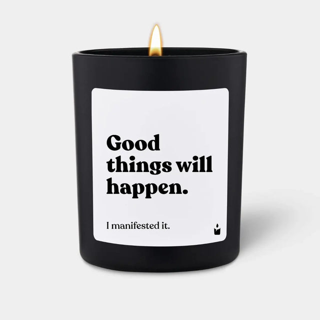 Duftkerze Schwarz Woody Good things will happen. von ChattyCandles