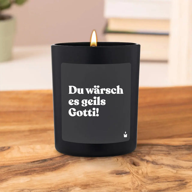 Duftkerze Schwarz Woody Du wärsch es geils Gotti! von ChattyCandles