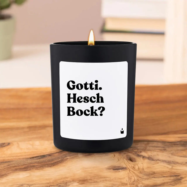 Duftkerze Schwarz Woody Gotti. Hesch Bock? von ChattyCandles