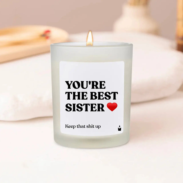 Duftkerze Weiss Woody You're the best sister von ChattyCandles