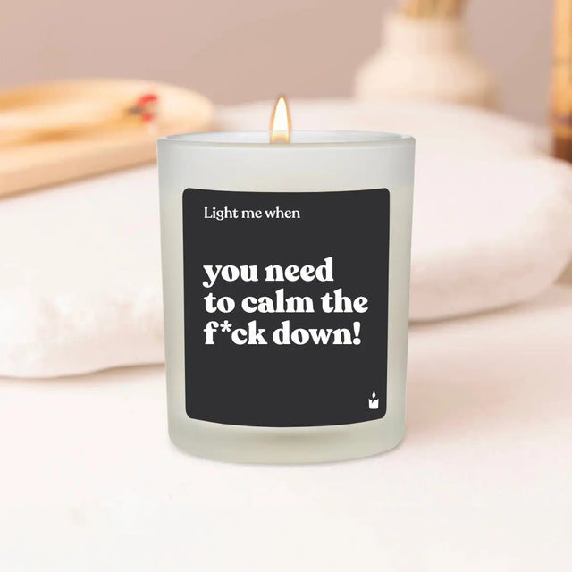 Duftkerze Weiss Woody Light me when you need to calm the f*ck down! von ChattyCandles