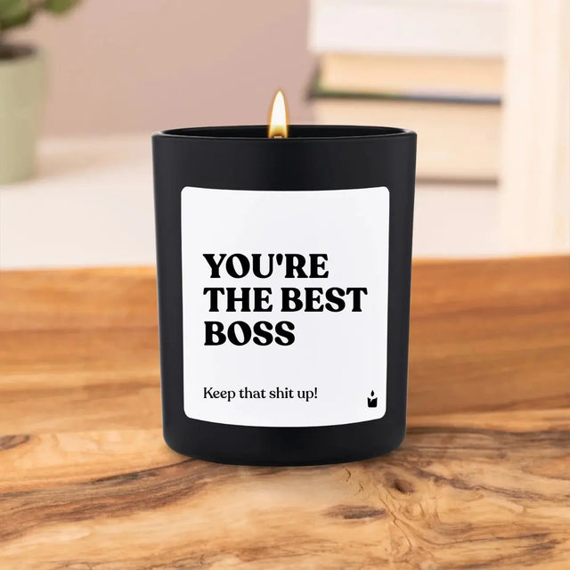Duftkerze Schwarz Woody You're the best boss von ChattyCandles