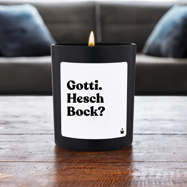 Duftkerze Schwarz Woody Gotti. Hesch Bock? von ChattyCandles