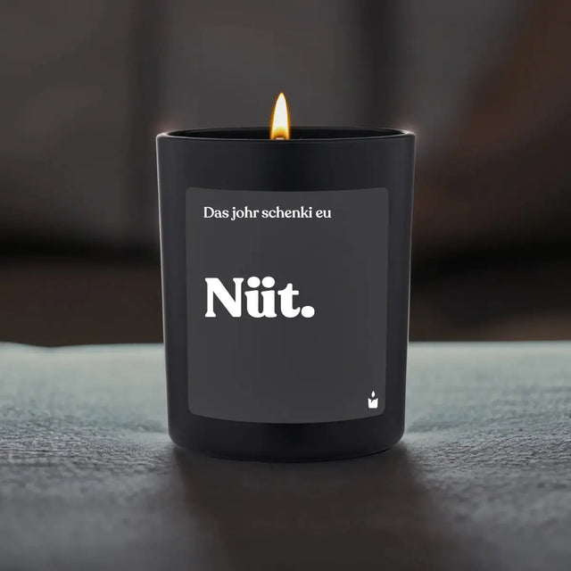 Duftkerze Schwarz Woody Das johr schenki eu Nüt. von ChattyCandles