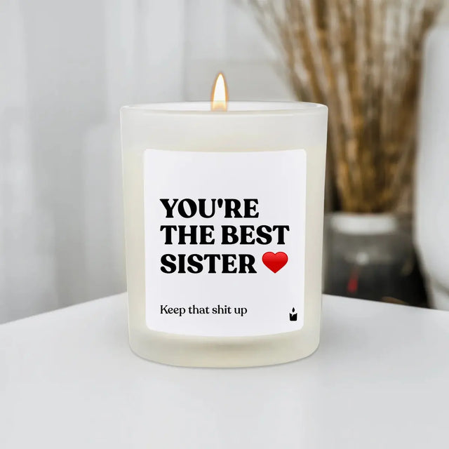 Duftkerze Weiss Woody You're the best sister von ChattyCandles