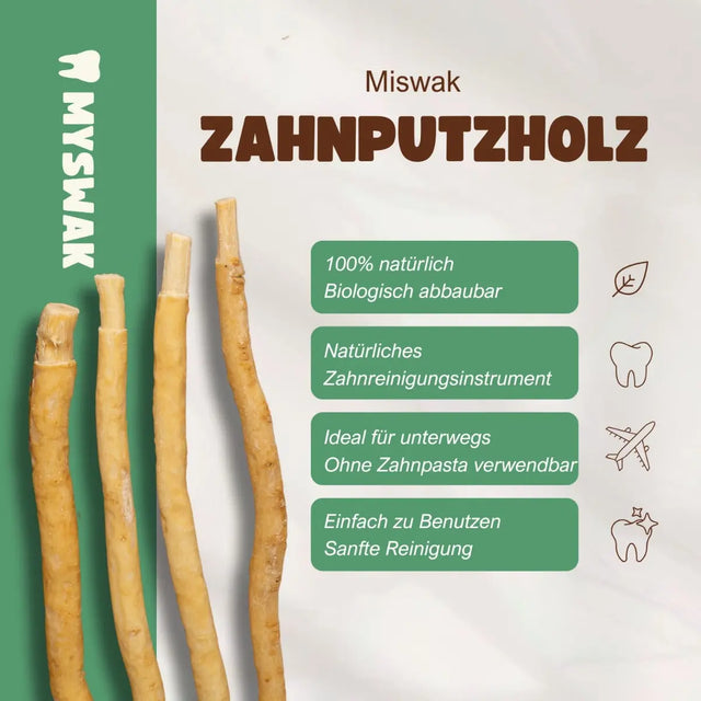 Miswak Zahnputzholz 4 Stück + Reisehülle von MYSWAK