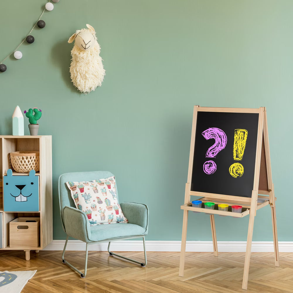 2 in 1 Kindertafel mit Zubehör Hellbraun-Schwarz von Relaxdays