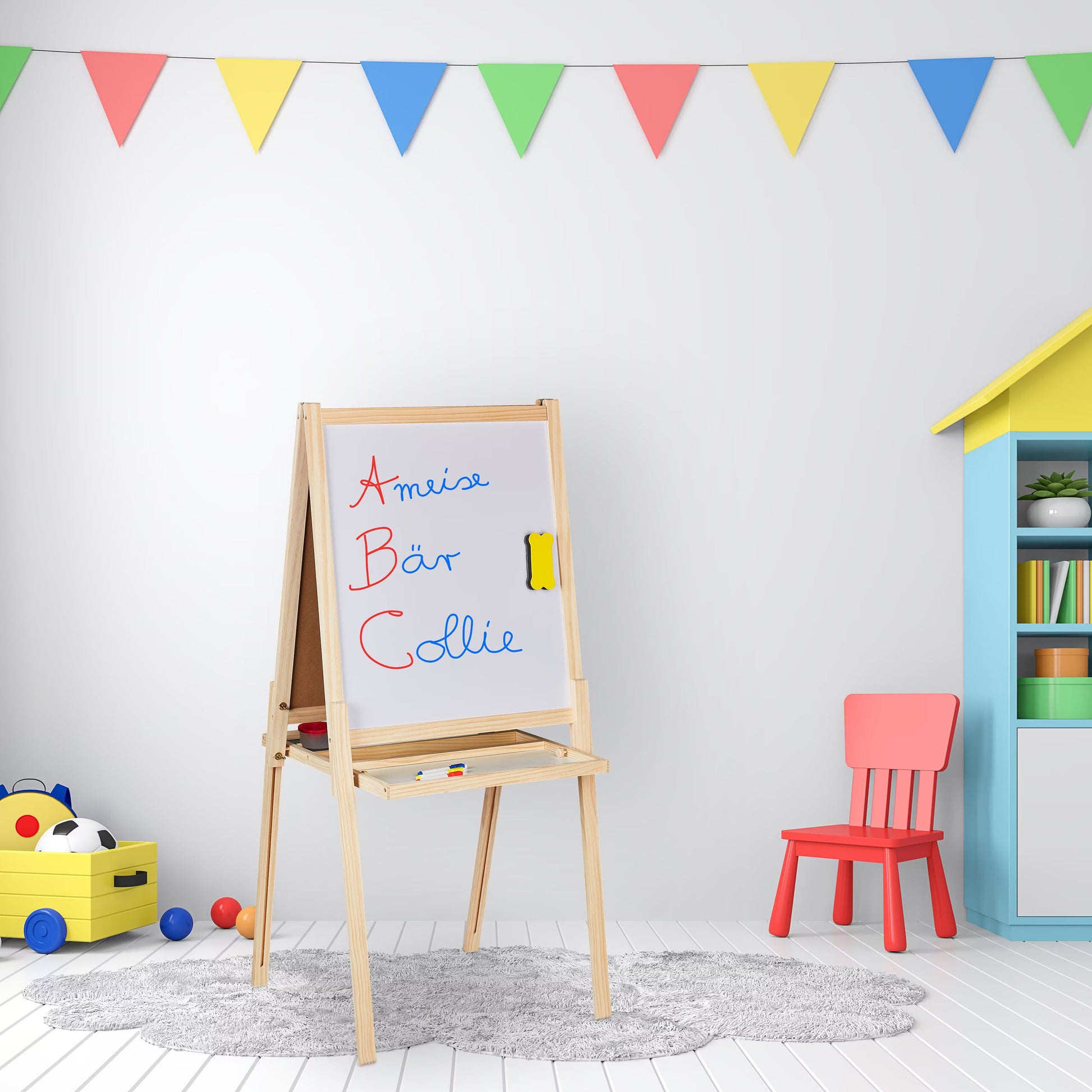 2 in 1 Kindertafel mit Zubehör Hellbraun-Schwarz von Relaxdays