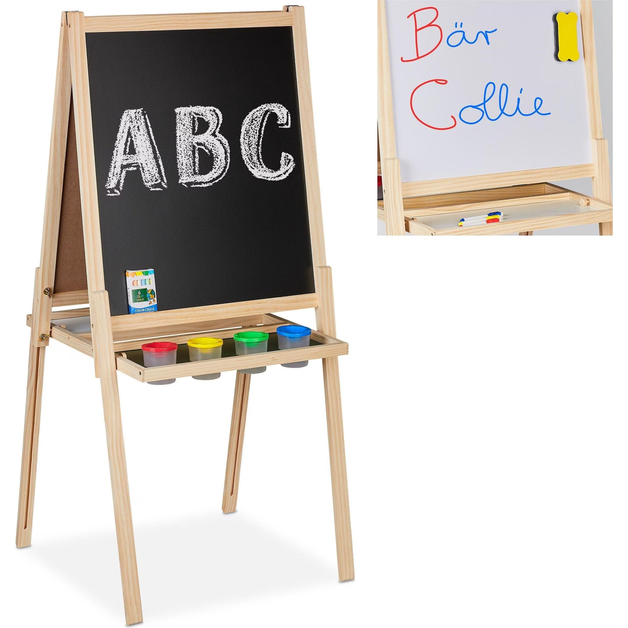 2 in 1 Kindertafel mit Zubehör Hellbraun-Schwarz von Relaxdays