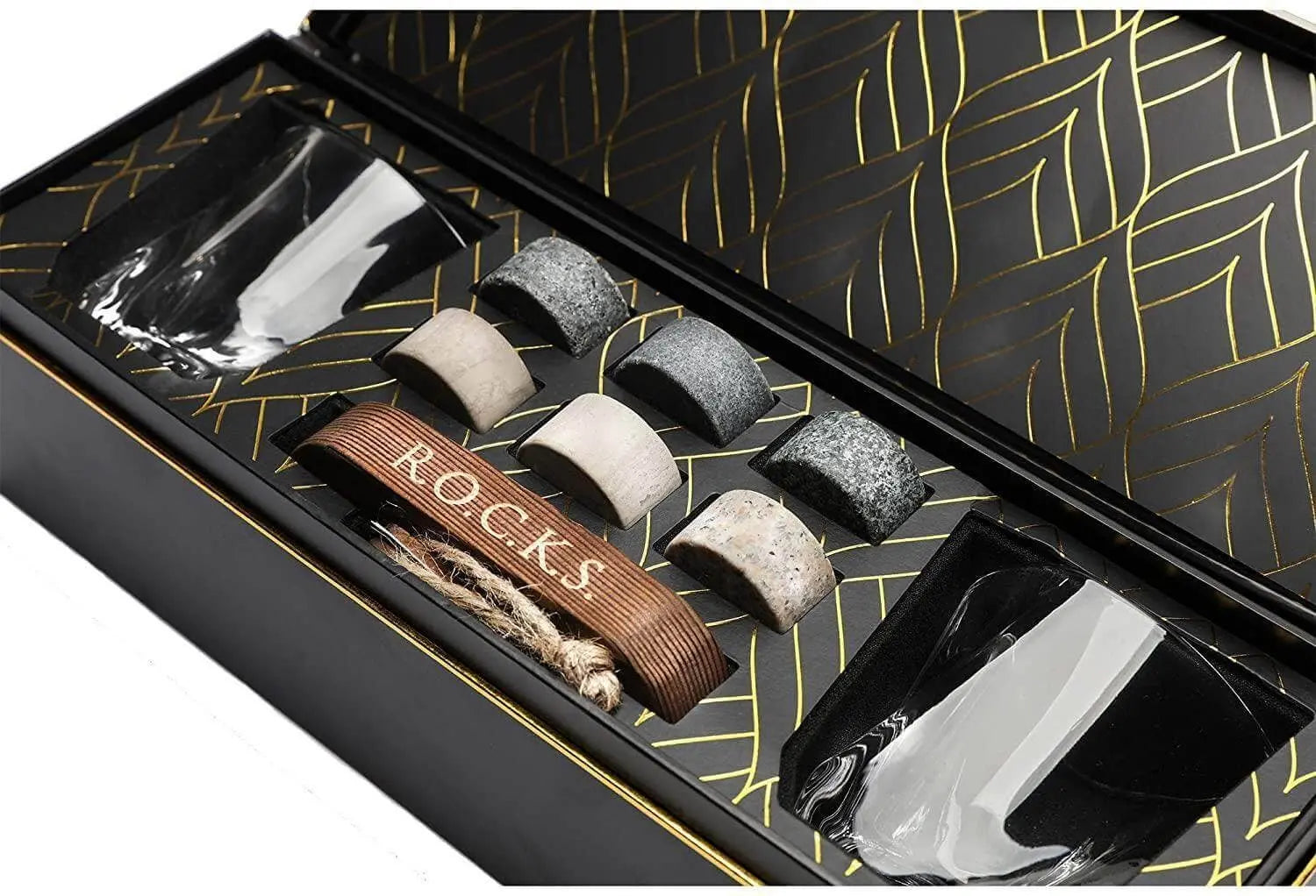 Twist Whiskeygläser mit Kühlsteinen Geschenkset von ROCKS Whiskey Chilling Stones