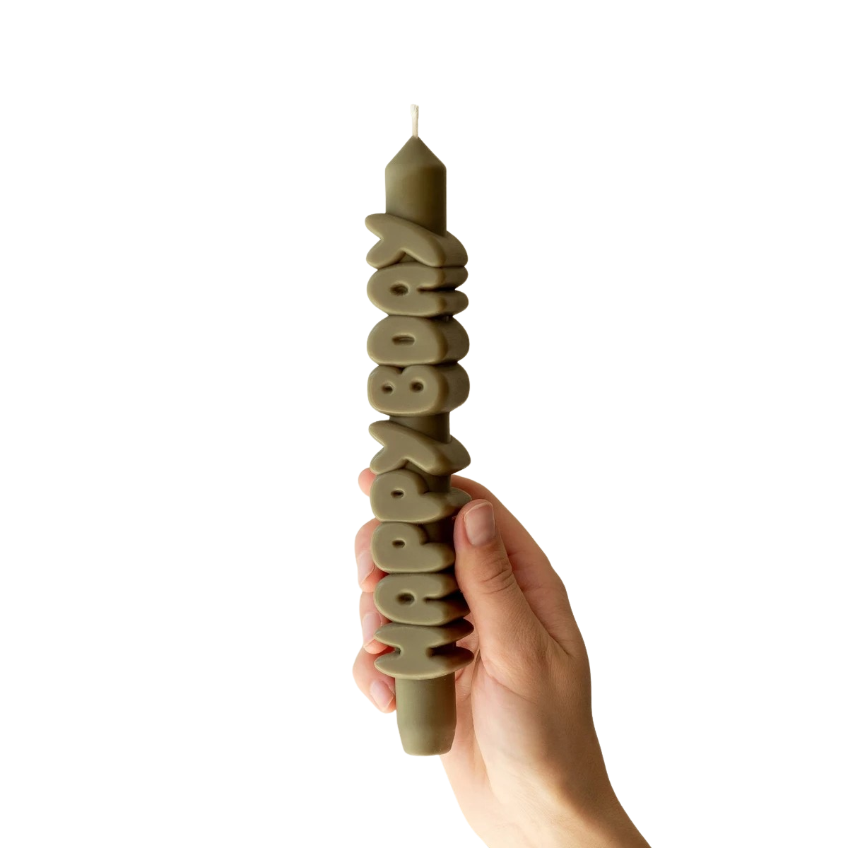 Kerze Taper candle HAPPY BDAY Olive Green von Taper Candles