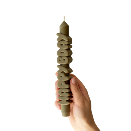 Kerze Taper candle HAPPY BDAY Olive Green von Taper Candles