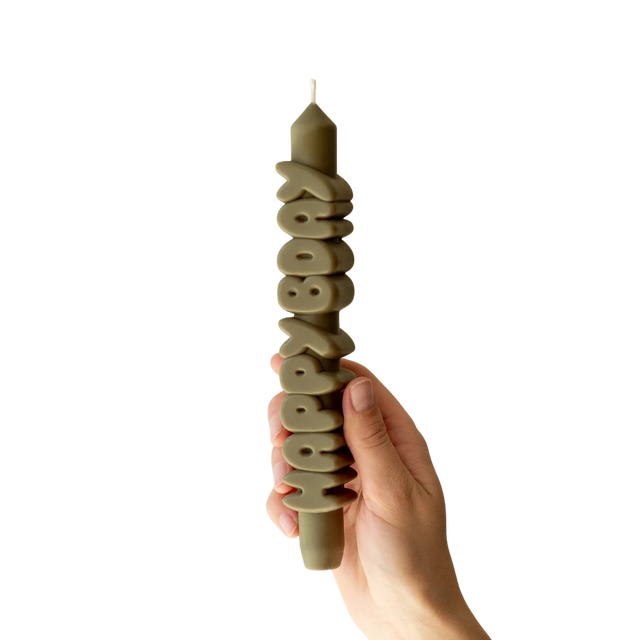Kerze Taper candle HAPPY BDAY Olive Green von Taper Candles