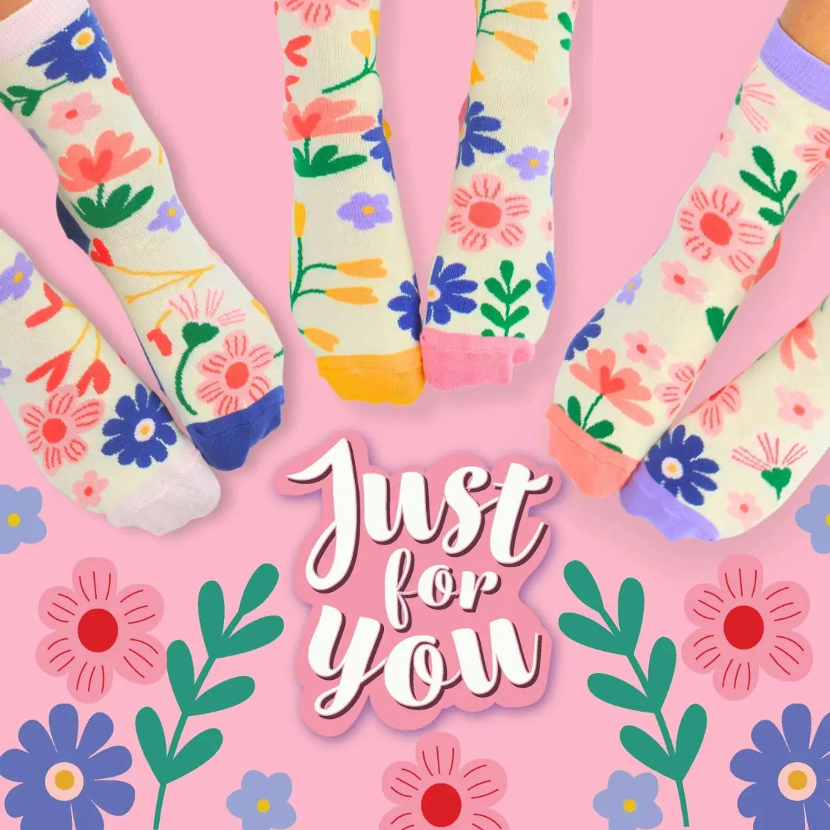 Einzelne Socken im 6er Pack, JUST FOR YOU Bunte Blumen, Gr. 37-42, mit Geschenkbox von United Oddsocks