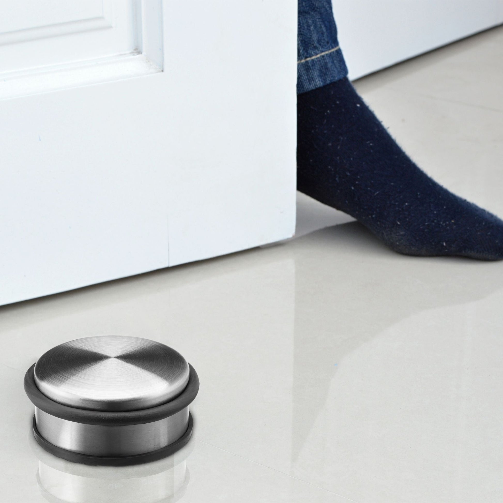 Türstopper Edelstahl Boden Schwarz-Silber von Relaxdays