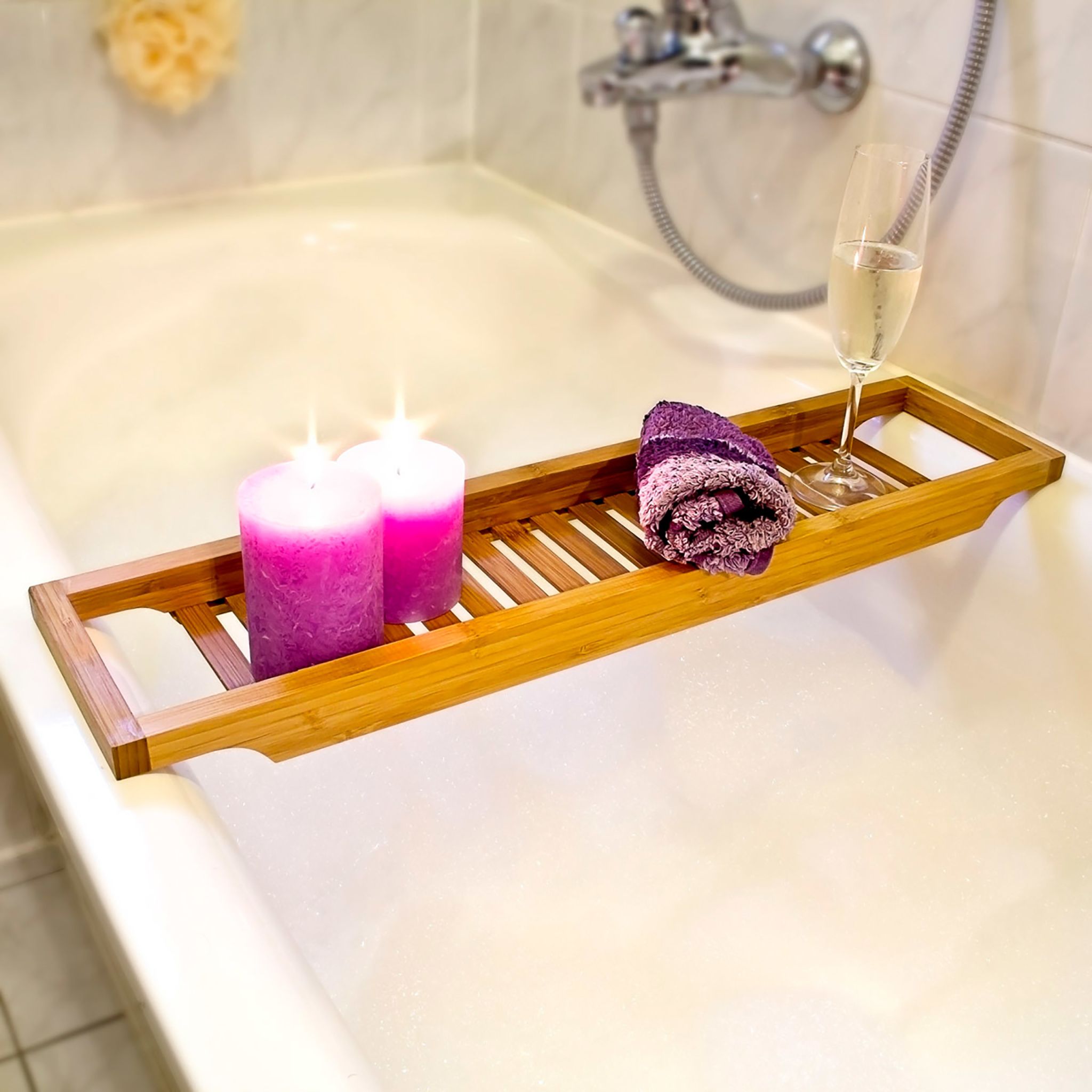 Bambus Badewannenablage Hellbraun von Relaxdays