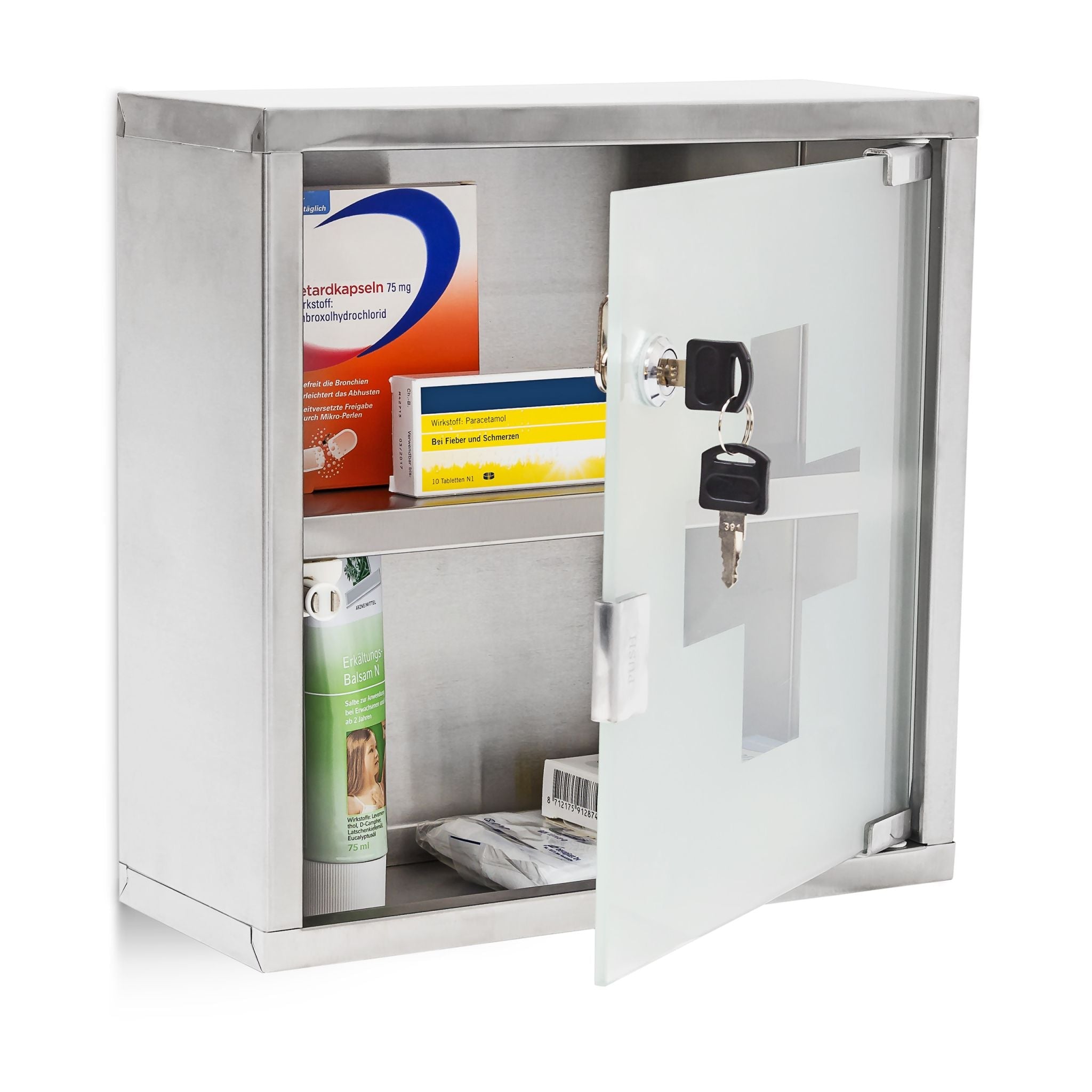 Medizinschrank EMERGENCY Edelstahl L Silber-Transparent von Relaxdays