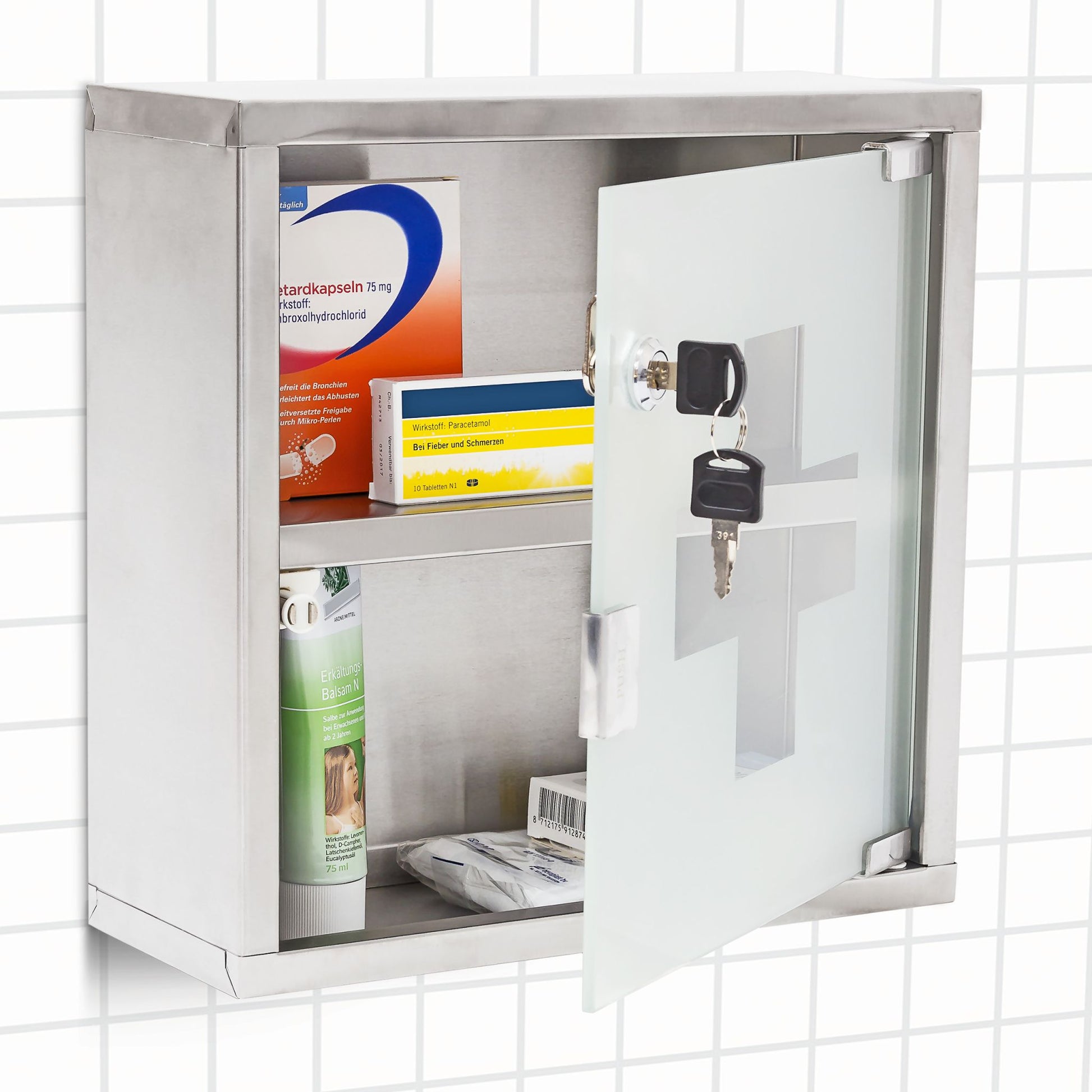 Medizinschrank EMERGENCY Edelstahl L Silber-Transparent von Relaxdays
