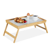 Betttablett Bambus Weiss-Hellbraun von Relaxdays