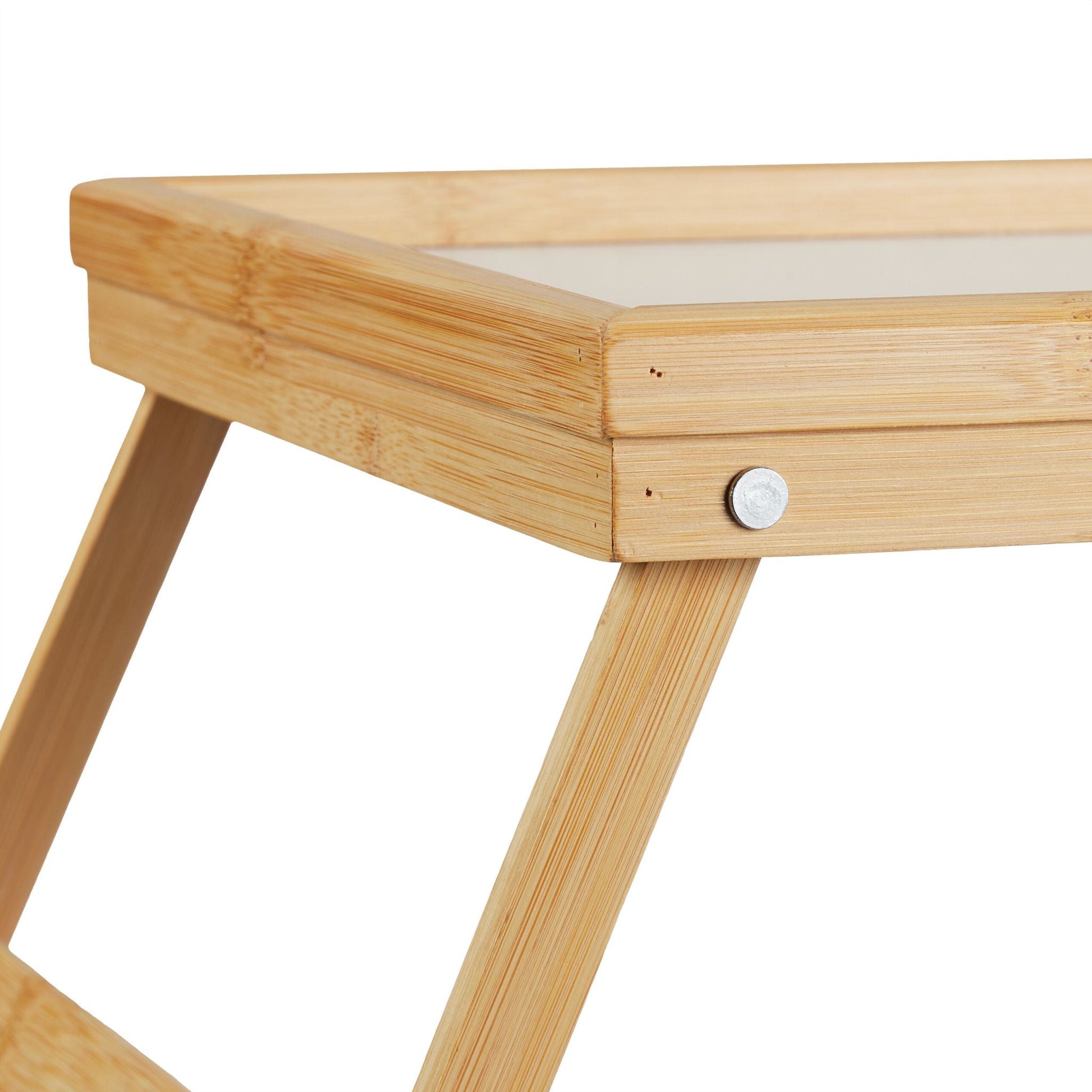 Betttablett Bambus Weiss-Hellbraun von Relaxdays