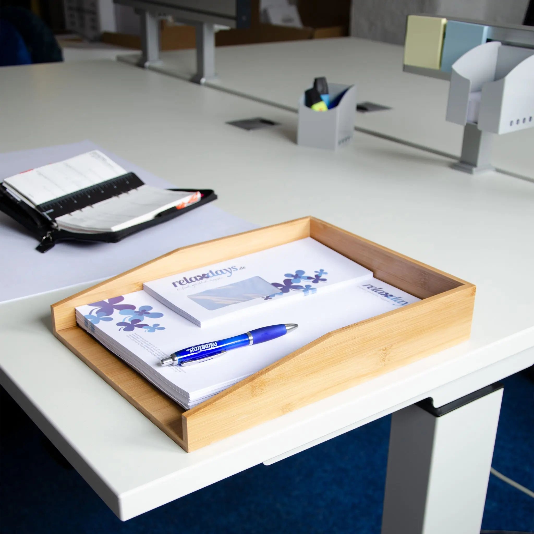 Papierablage Bambus 6 x 25 x 34cm Hellbraun von Relaxdays