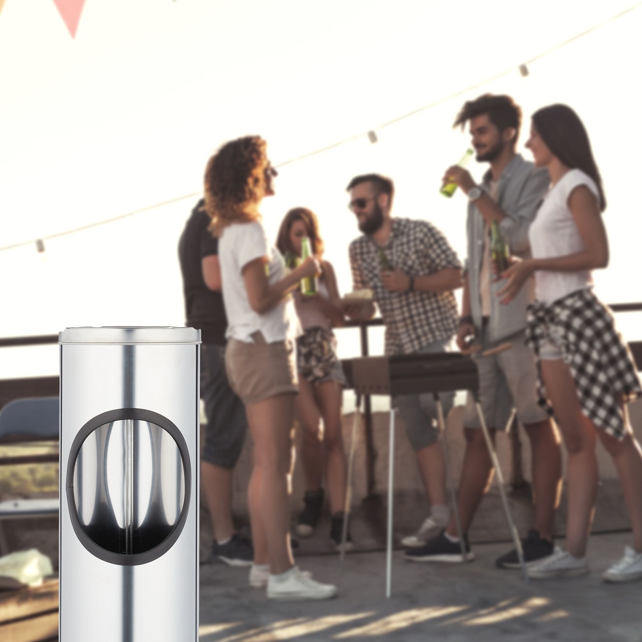 Stehaschenbecher Edelstahl Anthrazit-Silber von Relaxdays