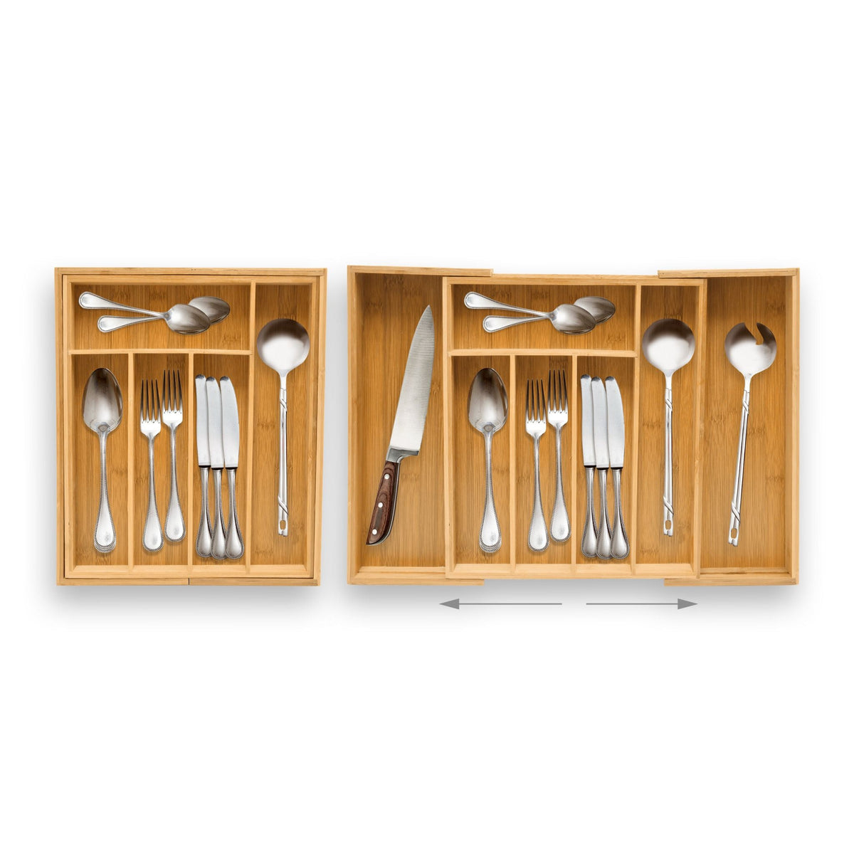 Besteckkasten Bambus 48cm ziehbar Hellbraun von Relaxdays