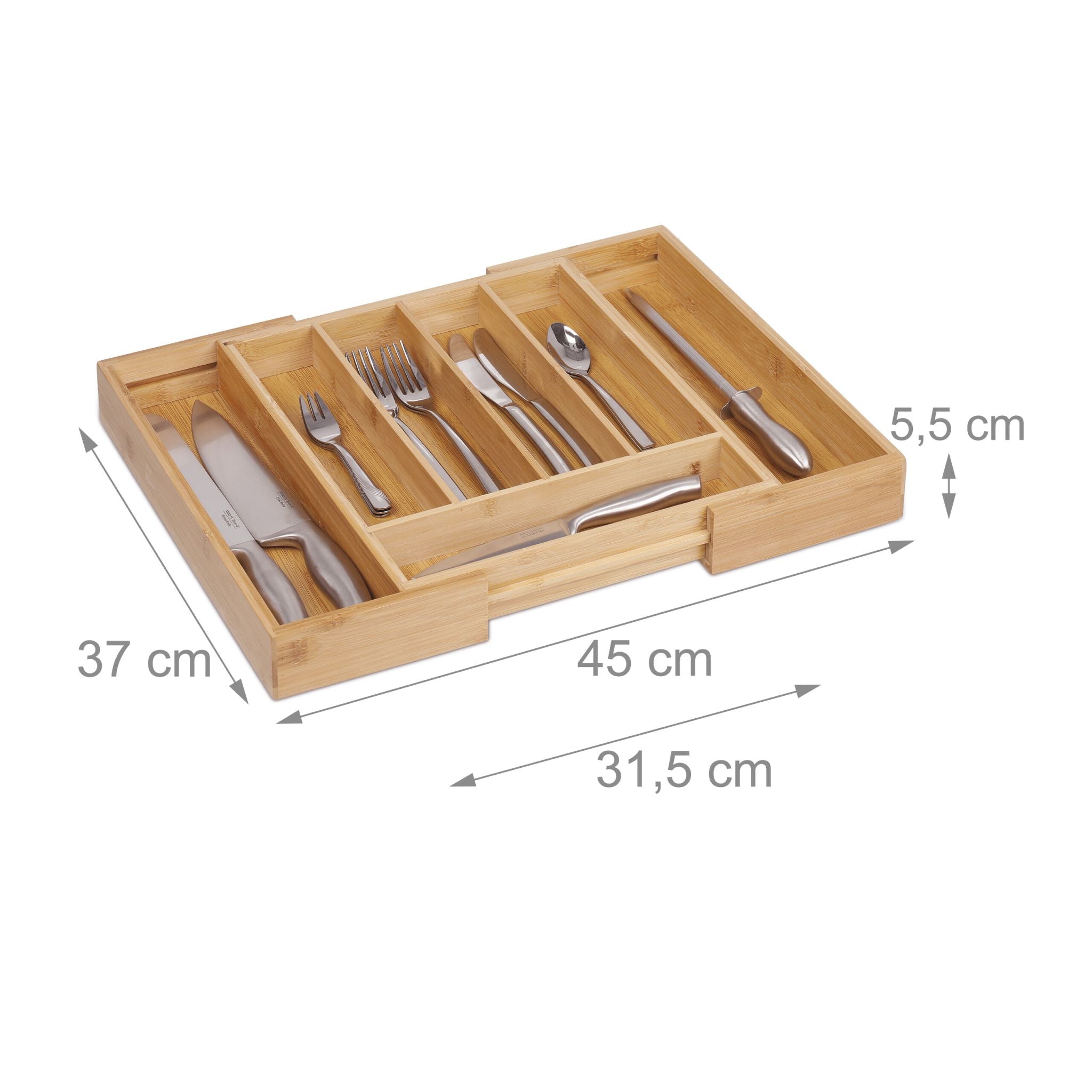 Besteckkasten Bambus ziehbar Hellbraun von Relaxdays
