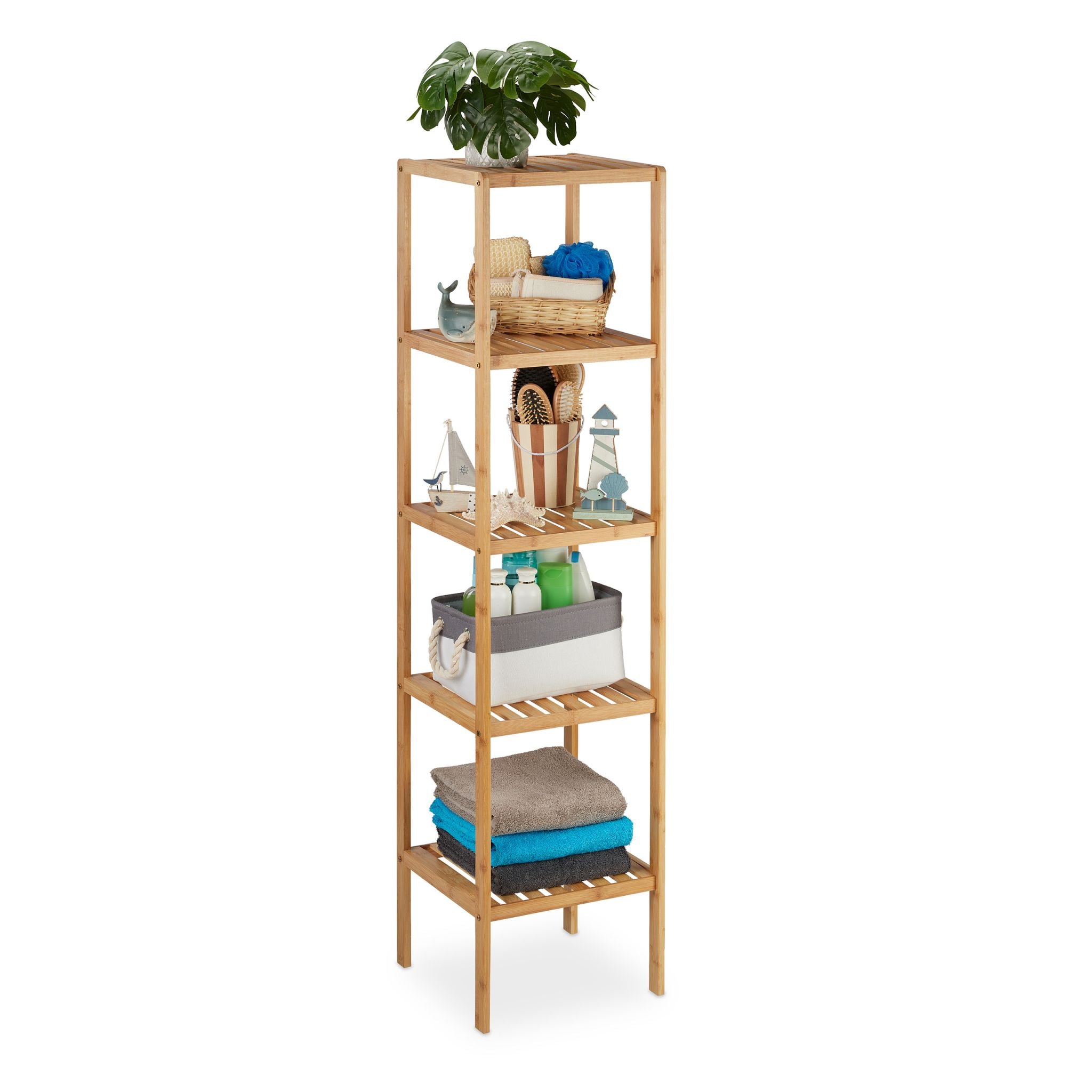 Badregal Bambus mit 5 Ablagen Hellbraun von Relaxdays