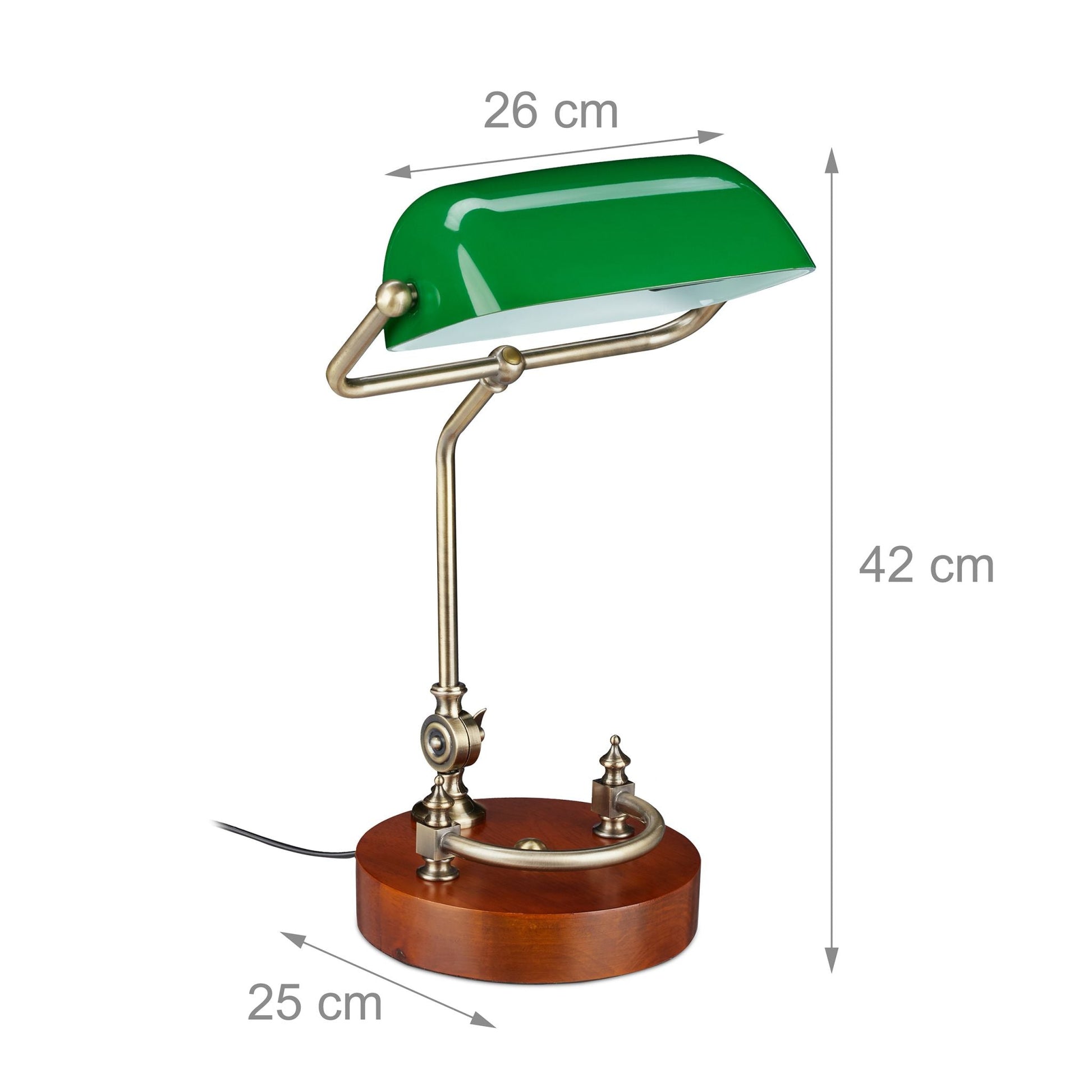 Bankerlampe mit grünem Schirm Braun-Dunkelgrün-Gold von Relaxdays