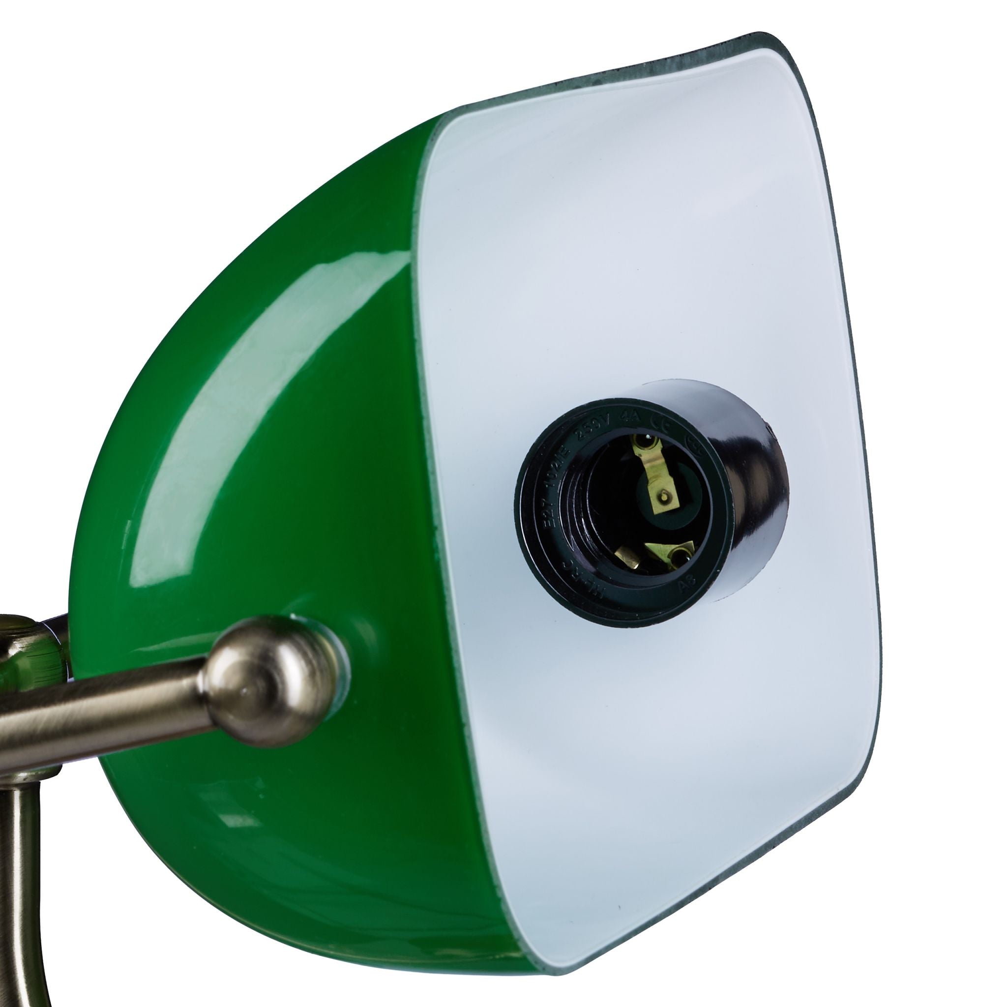 Bankerlampe JONES mit Holzfuss Braun-Dunkelgrün-Gold von Relaxdays