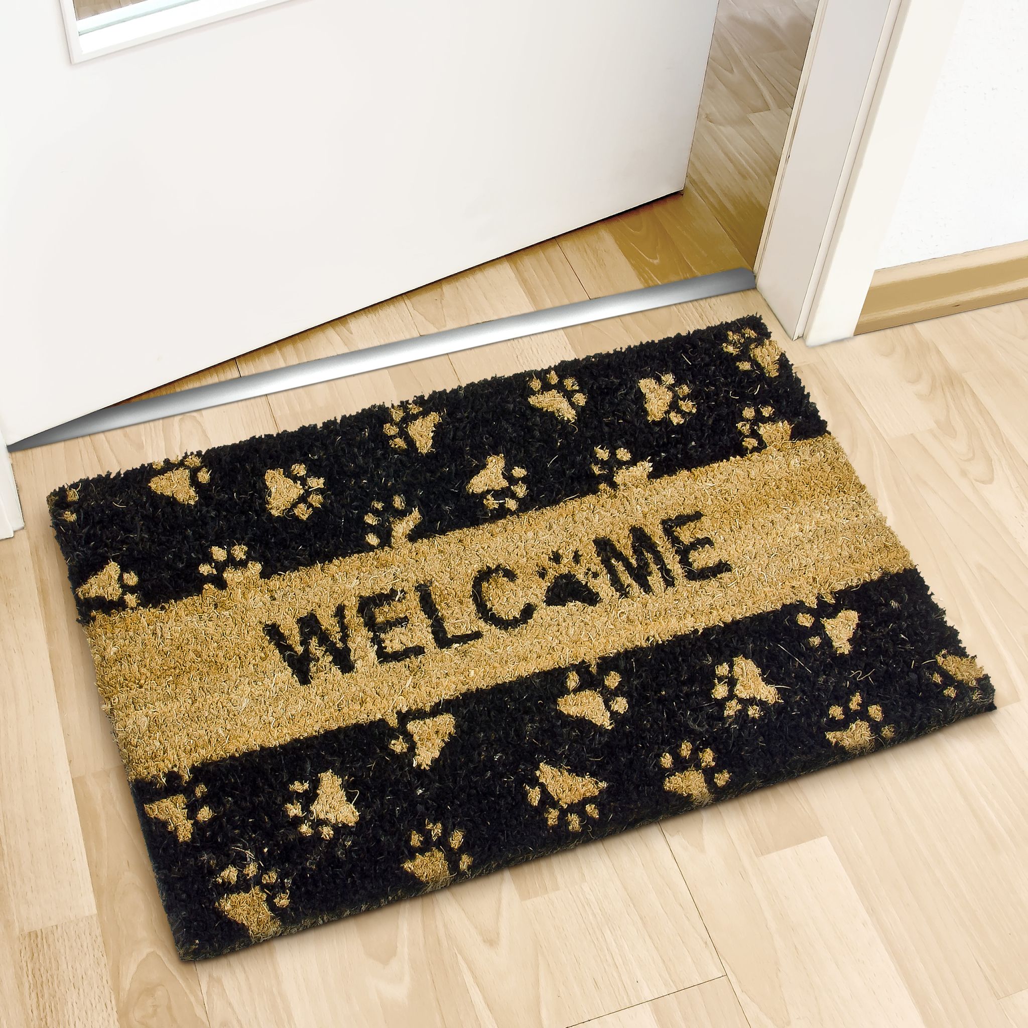 Fussmatte Kokos TATZEN WELCOME Hellbraun-Schwarz von Relaxdays