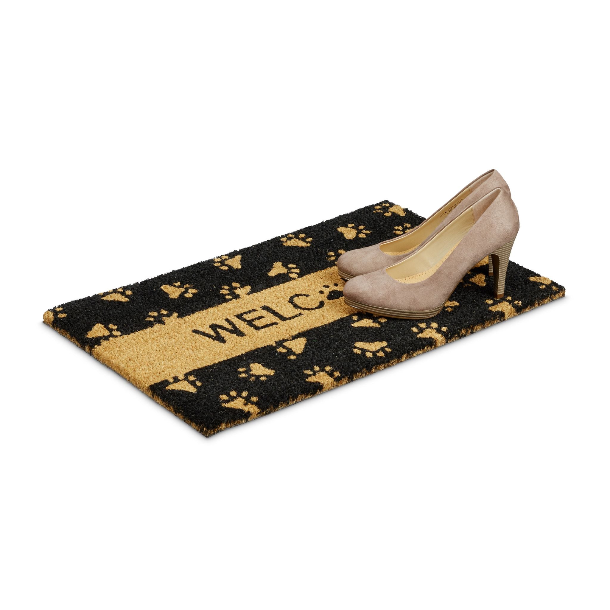 Fussmatte Kokos TATZEN WELCOME Hellbraun-Schwarz von Relaxdays
