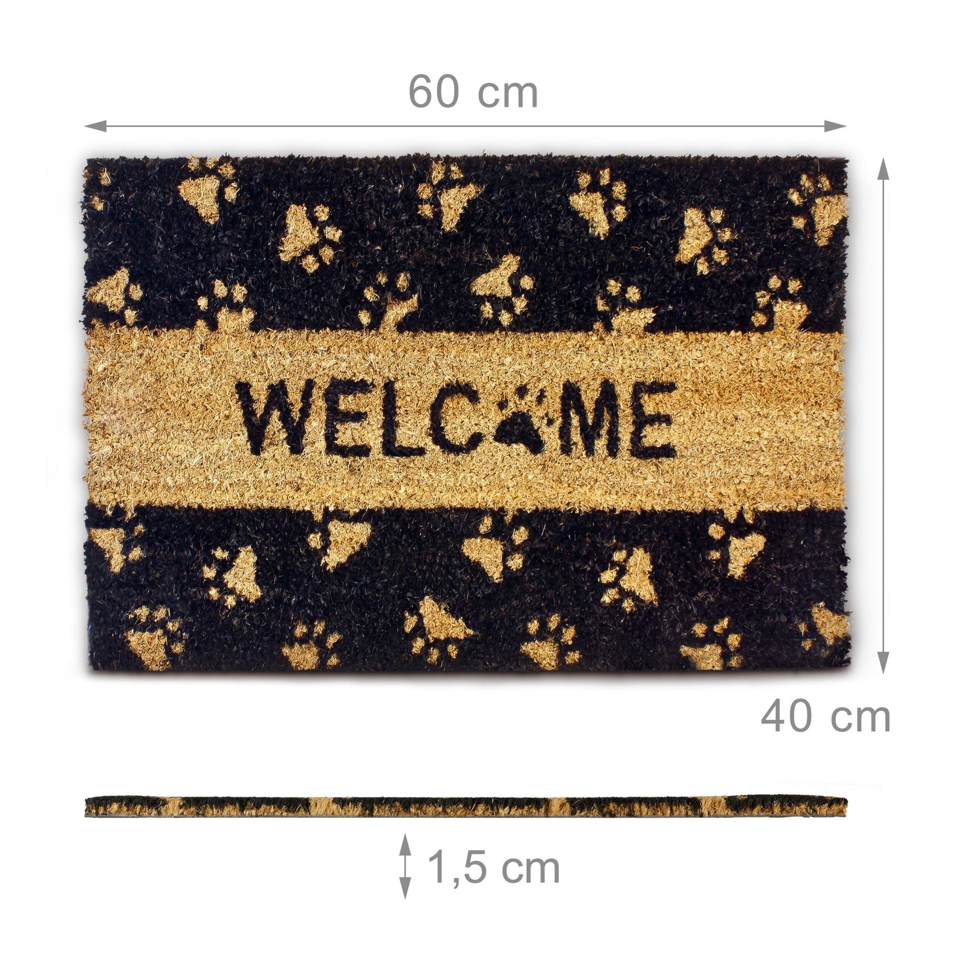 Fussmatte Kokos TATZEN WELCOME Hellbraun-Schwarz von Relaxdays