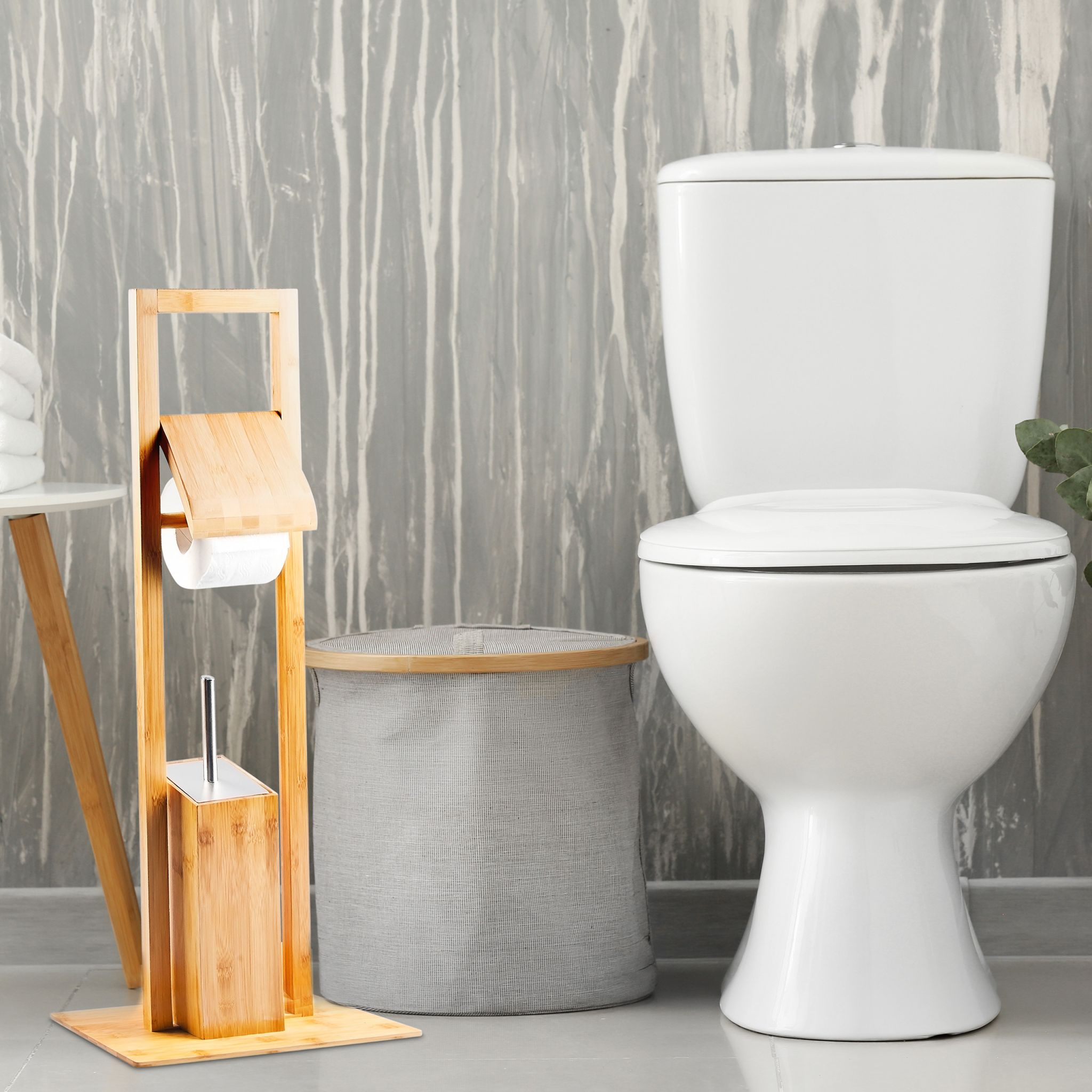 WC Garnitur Bambus Weiss-Hellbraun-Silber