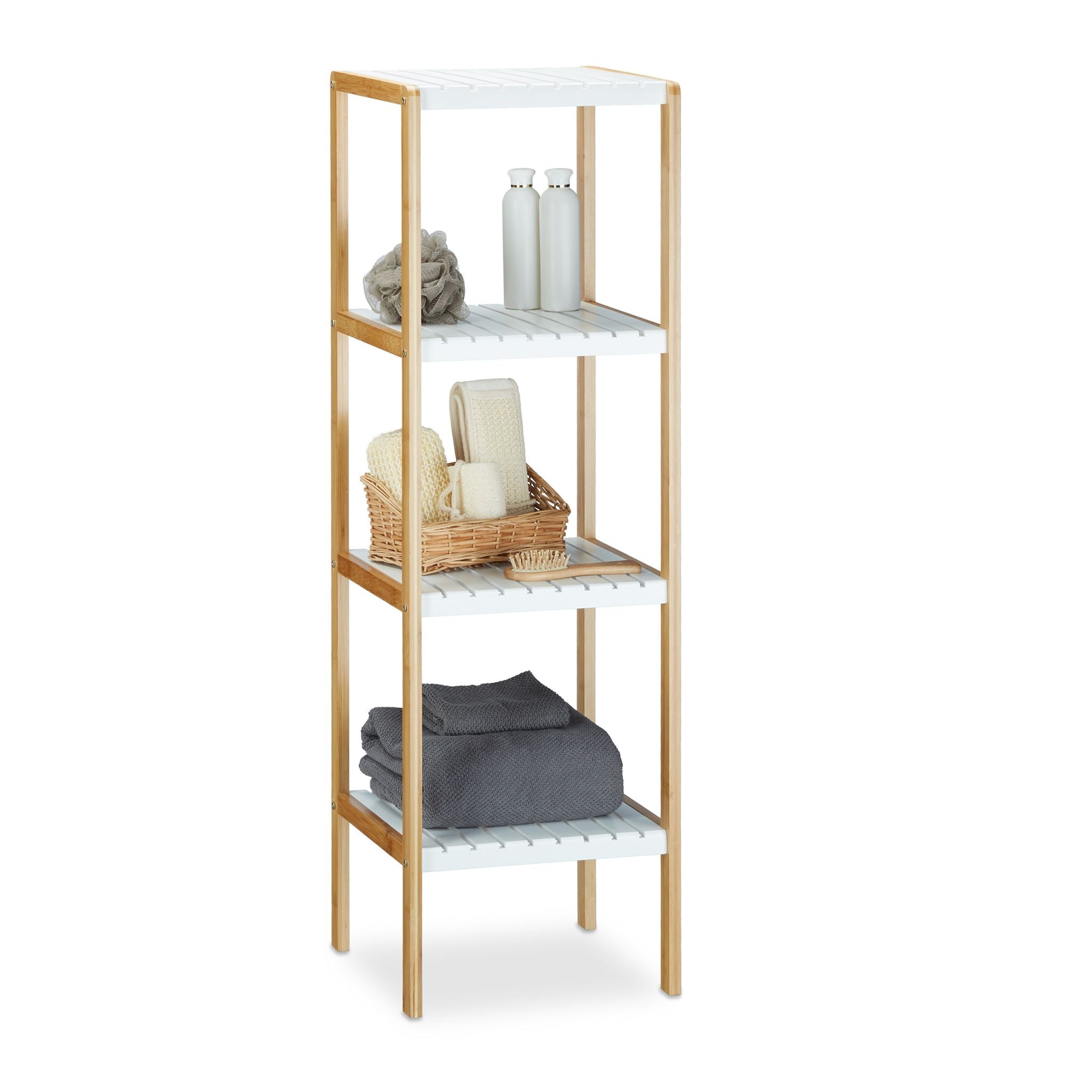 Regal Bambus mit 4 Ablagen Weiss-Hellbraun von Relaxdays