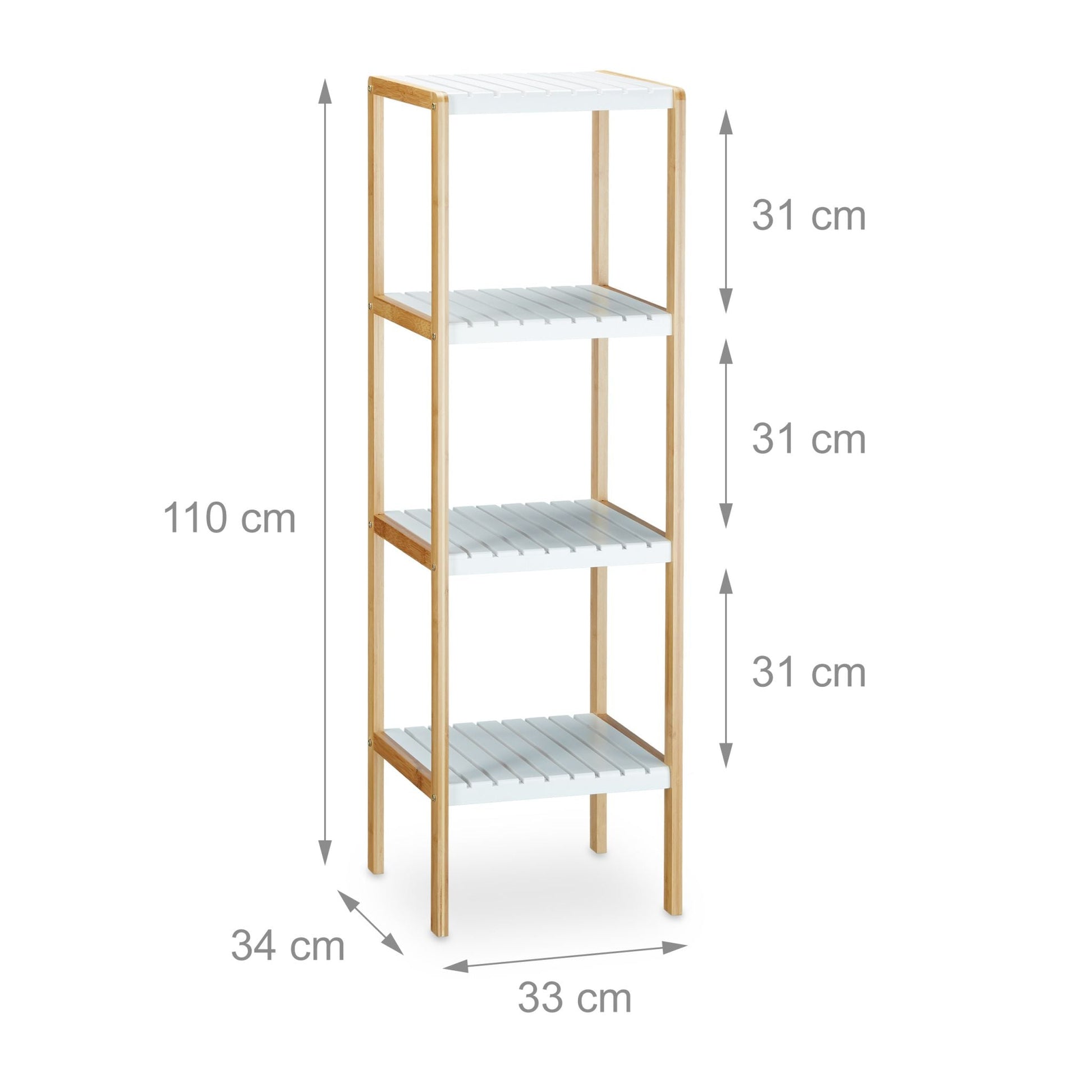 Regal Bambus mit 4 Ablagen Weiss-Hellbraun von Relaxdays