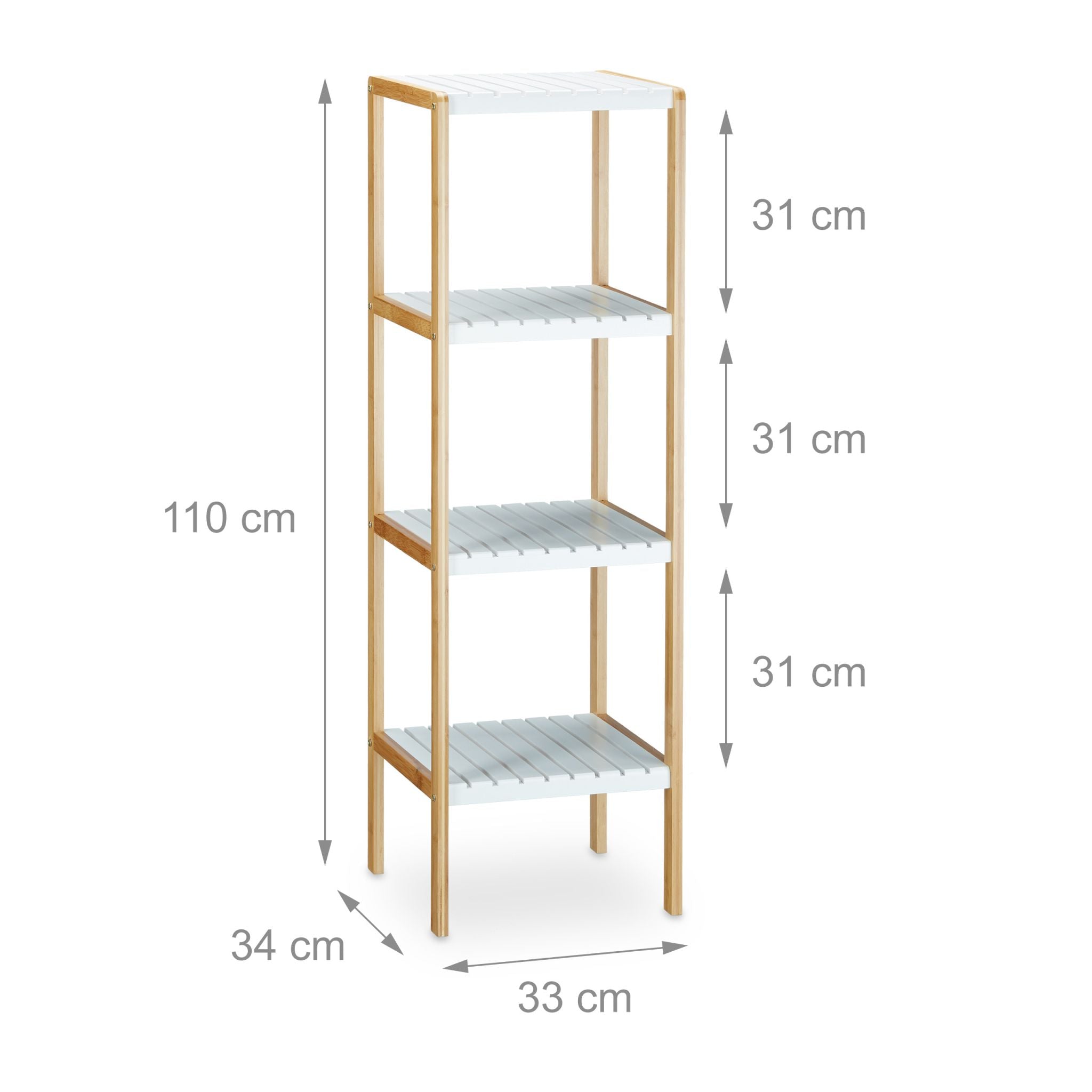 Regal Bambus mit 4 Ablagen Weiss-Hellbraun von Relaxdays