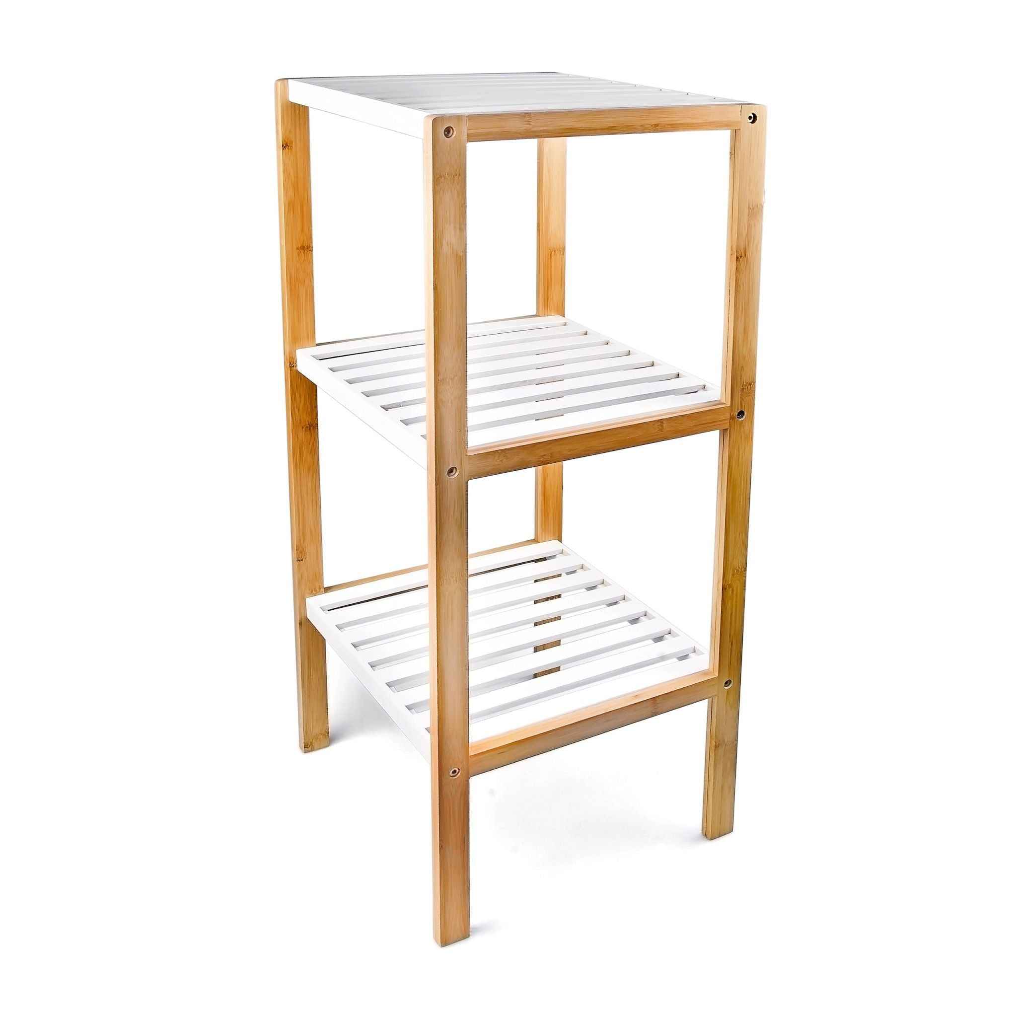 Regal Bambus mit 3 Ablagen Weiss-Hellbraun von Relaxdays