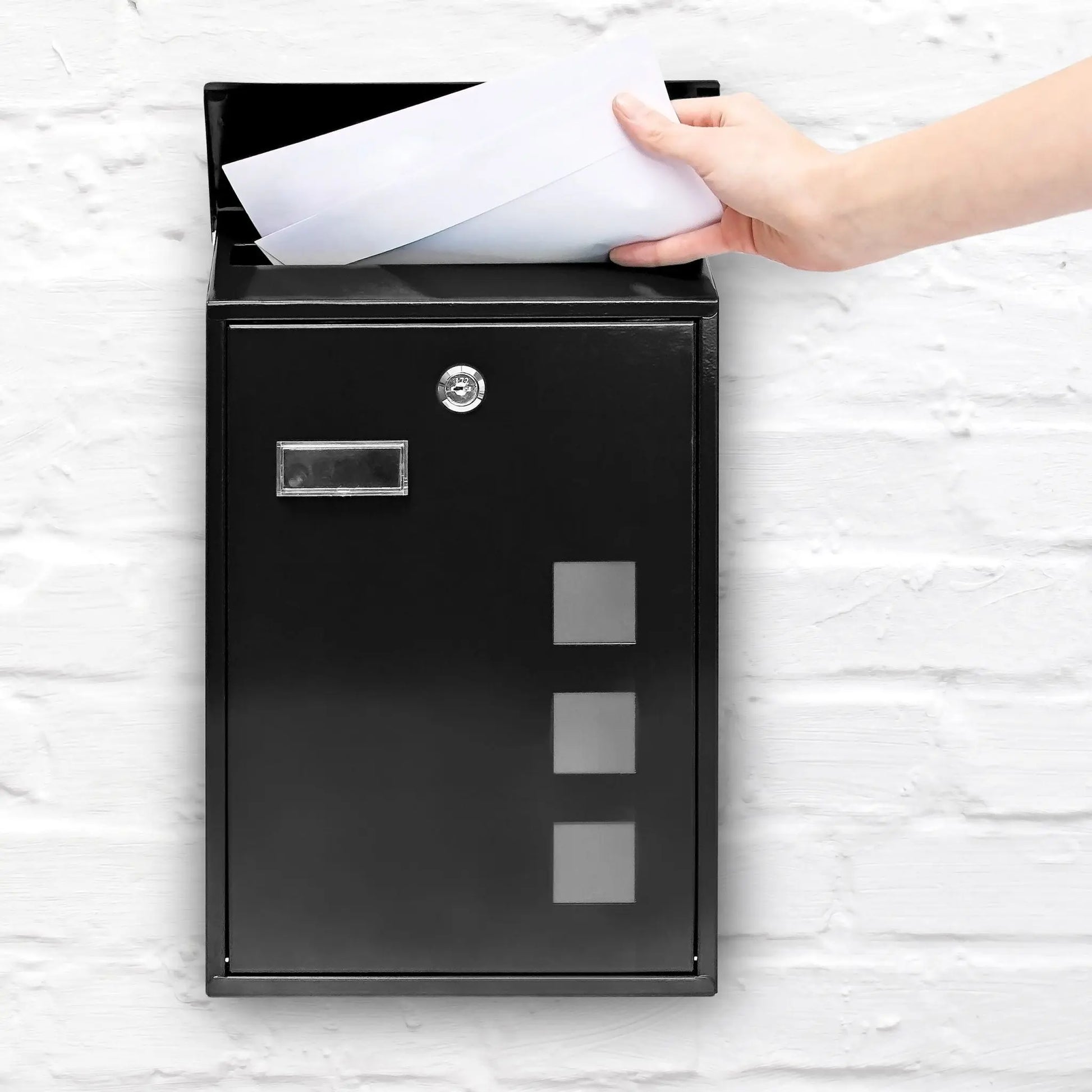 Briefkasten 3 Fenster Farbauswahl Schwarz-Transparent von Relaxdays