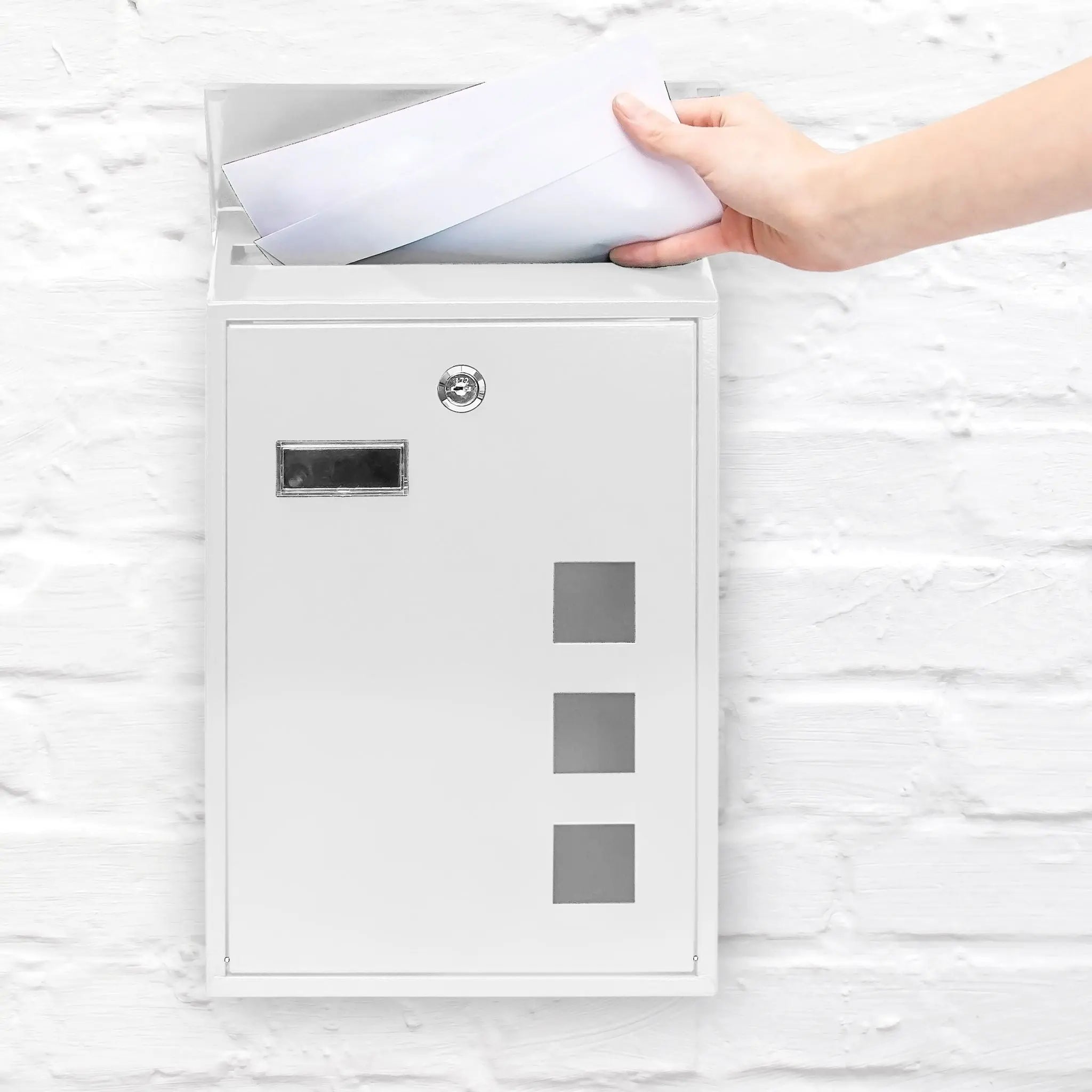 Briefkasten 3 Fenster Farbauswahl Weiss-Transparent von Relaxdays