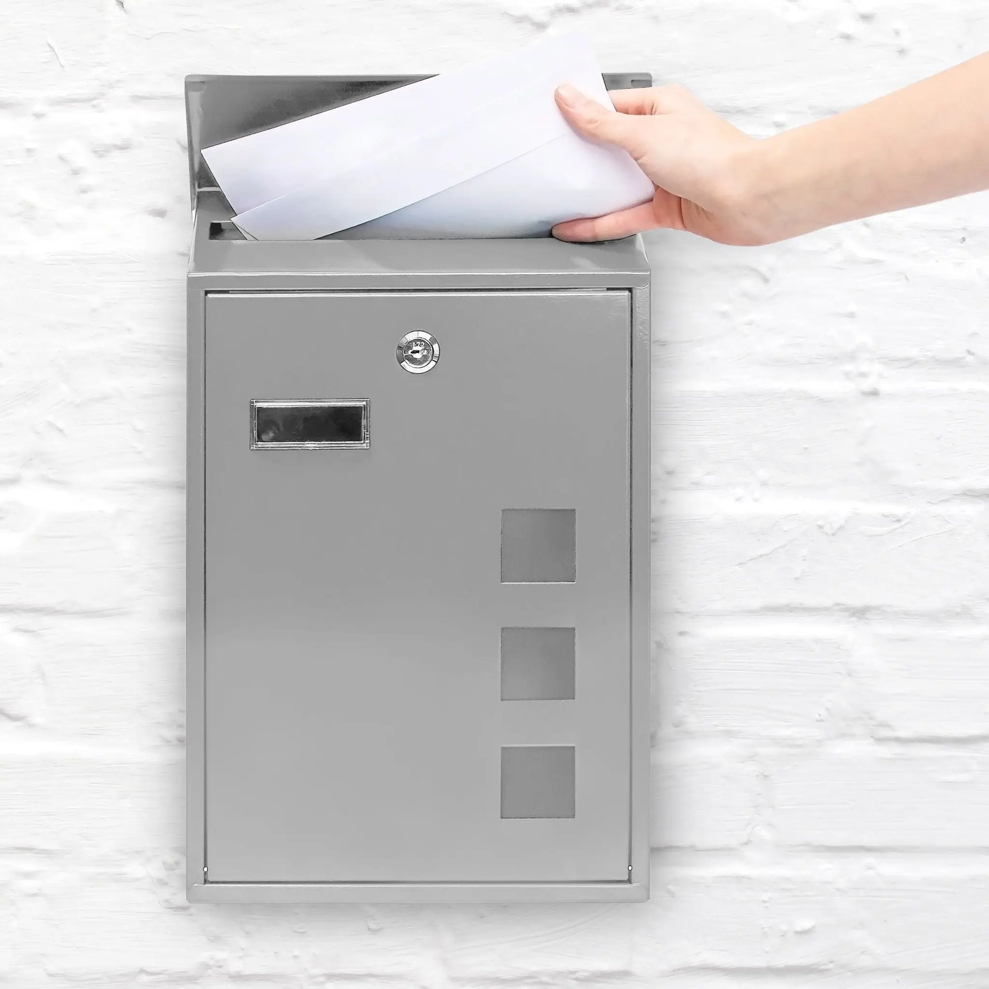 Briefkasten 3 Fenster Farbauswahl Silber-Transparent von Relaxdays