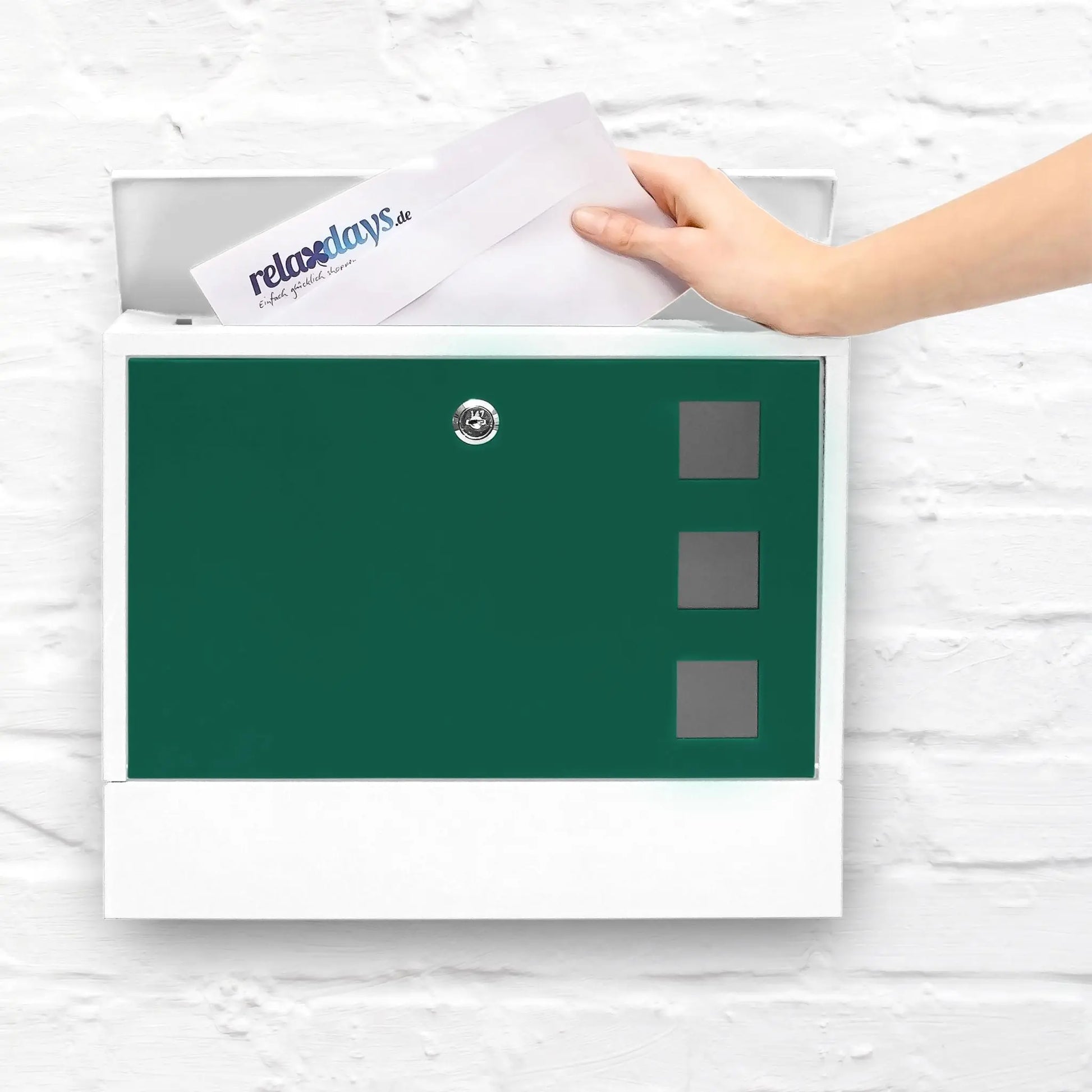 Briefkasten zweifarbig Farbauswahl Weiss-Grün-Silber von Relaxdays