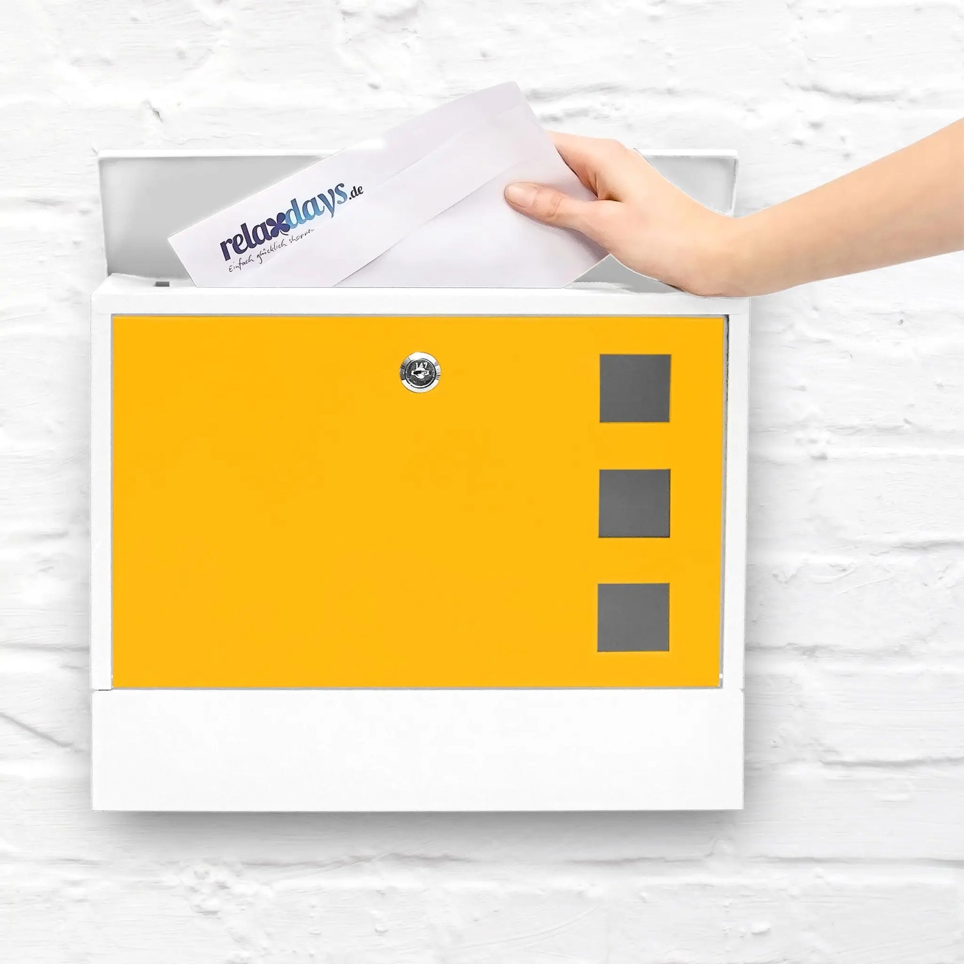 Briefkasten zweifarbig Farbauswahl Weiss-Gelb von Relaxdays