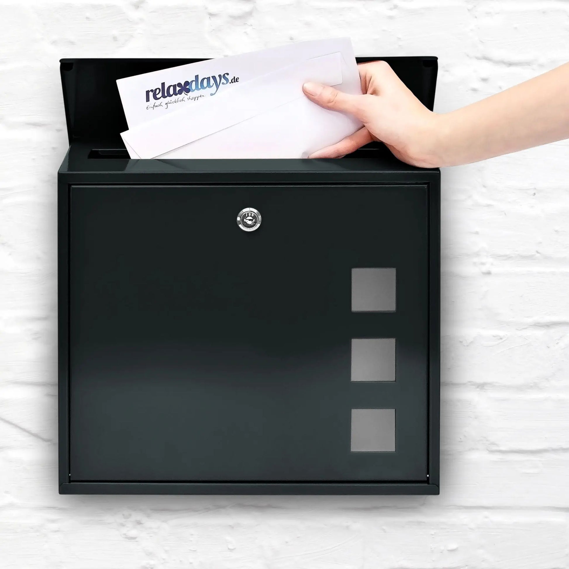 Briefkasten Metall 3 Fenster Farbauswahl Schwarz-Silber von Relaxdays