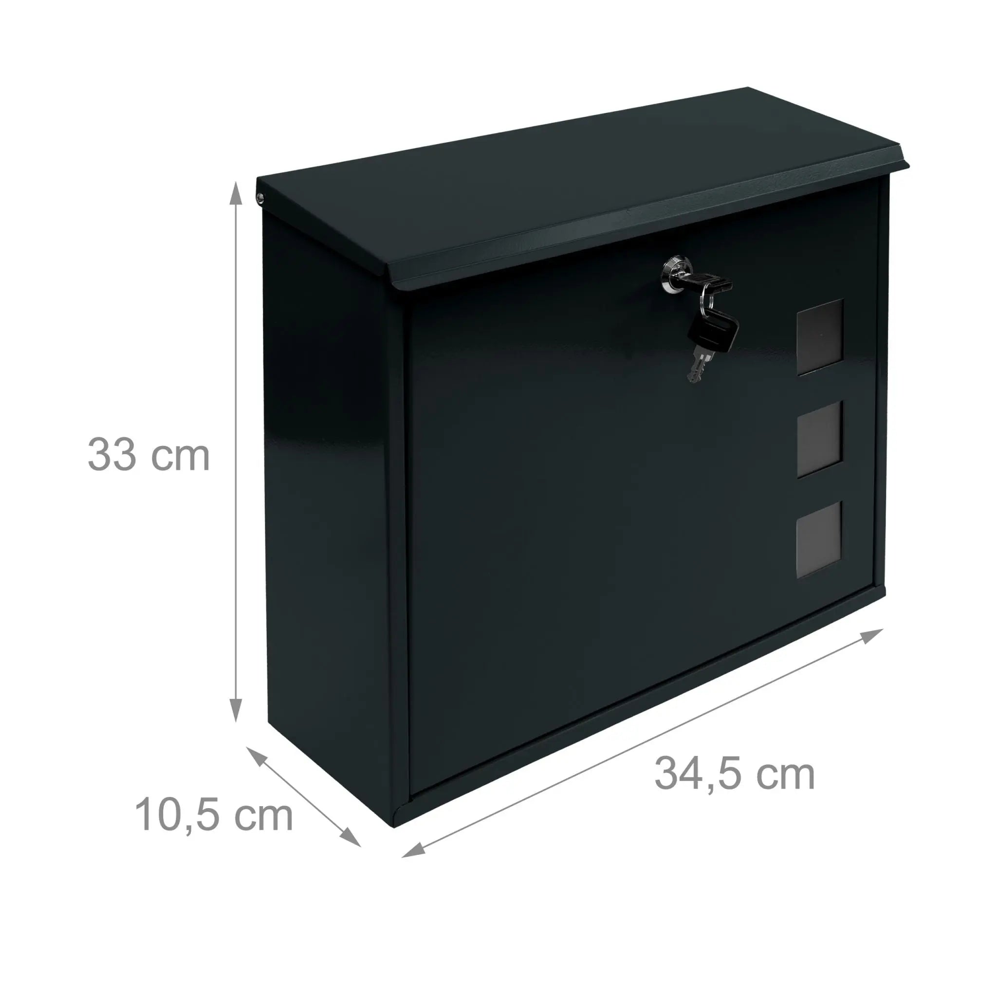 Briefkasten Metall 3 Fenster Farbauswahl Schwarz-Silber von Relaxdays