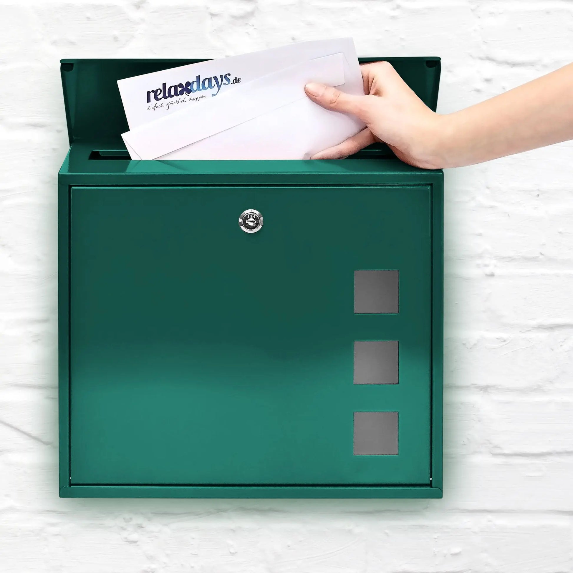 Briefkasten Metall 3 Fenster Farbauswahl Dunkelgrün-Silber von Relaxdays